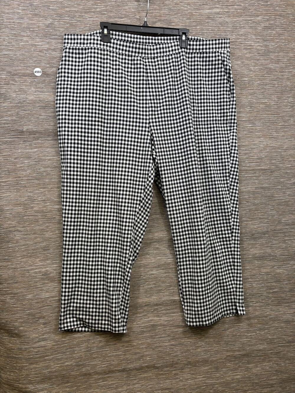 Susan Graver Weekend Pants Womens 3XT Black Check Twill Cropped Pull On Stretch